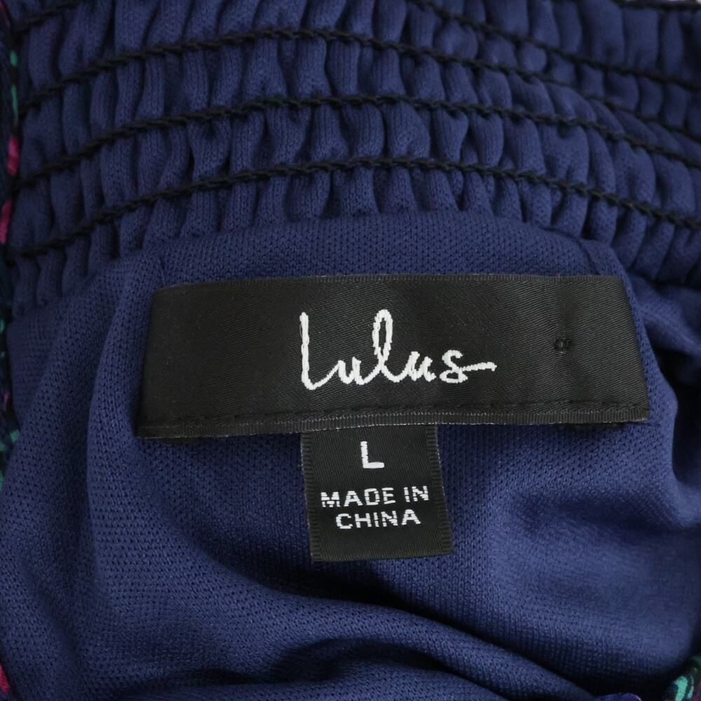 Lulus Dress Womens Large Navy Blue Evalina Floral Chiffon Ruffles Smocked Maxi - Picture 3 of 16